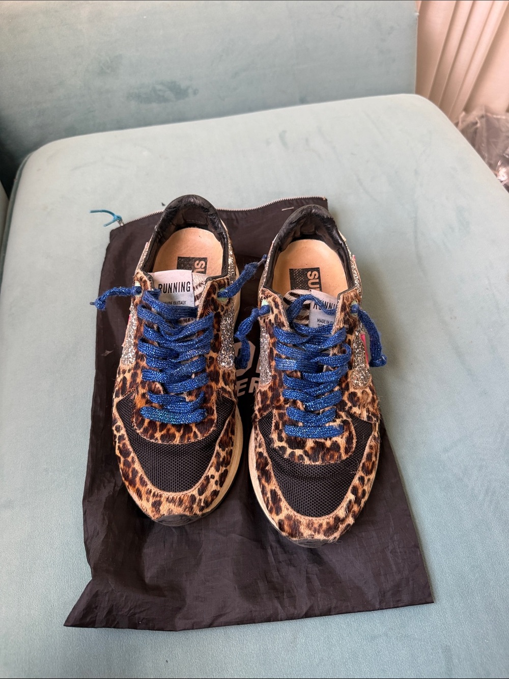 Golden goose leopard print Sneakers with Blue glitter Laces- RUNNING STYLE 💗